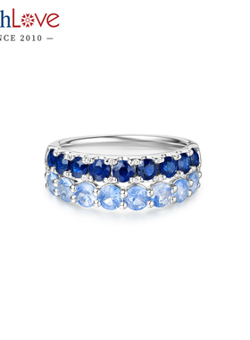 WithLove 18K金群镶双排蓝宝石戒指克拉豪华时尚女戒
