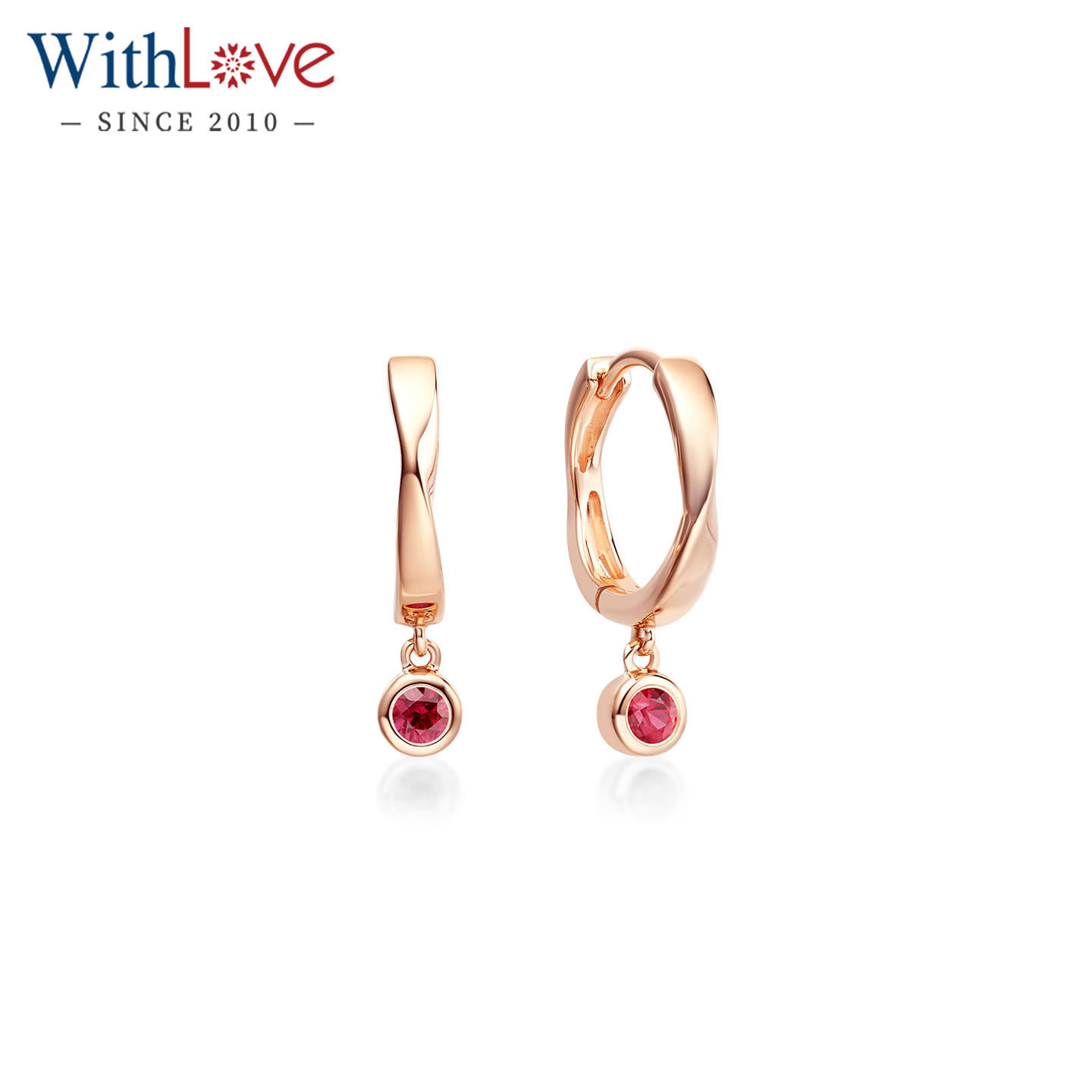 WithLove 玫瑰18K金包边镶嵌红宝石耳环简约精致时尚耳饰送女友