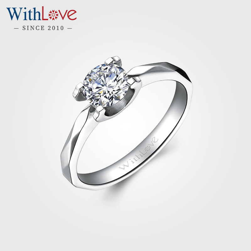 WithLove 白18K金50分钻石牛头戒指四爪结婚钻戒真钻GIA证书定制