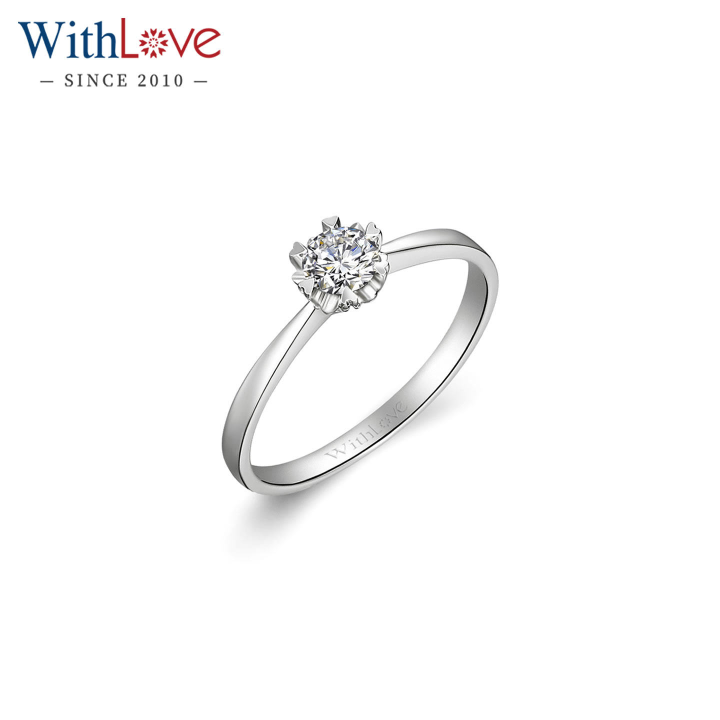 WithLove唯爱品越 白18K金20分钻石戒指 心形爪雪花钻戒女戒定制