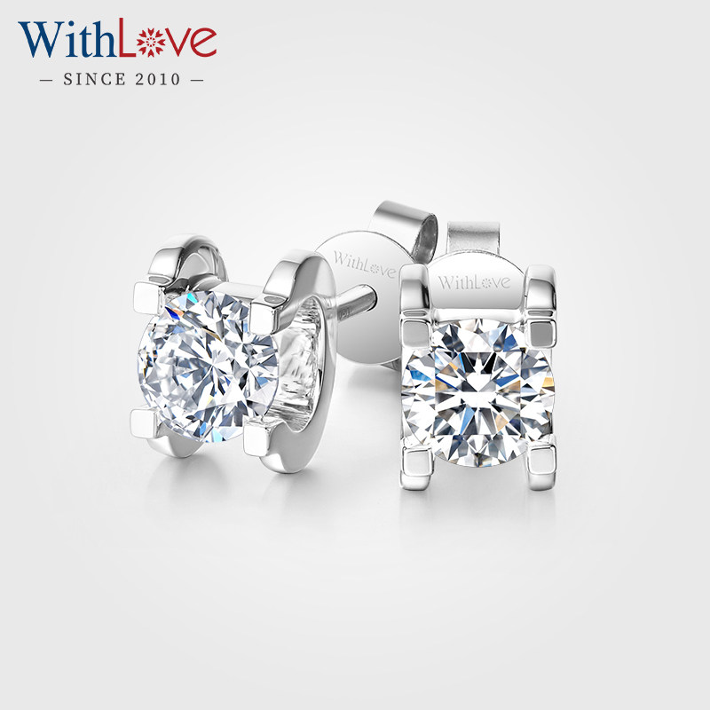 withlove唯爱品越 白18k金pt铂金钻石耳钉牛头款耳饰 confidence