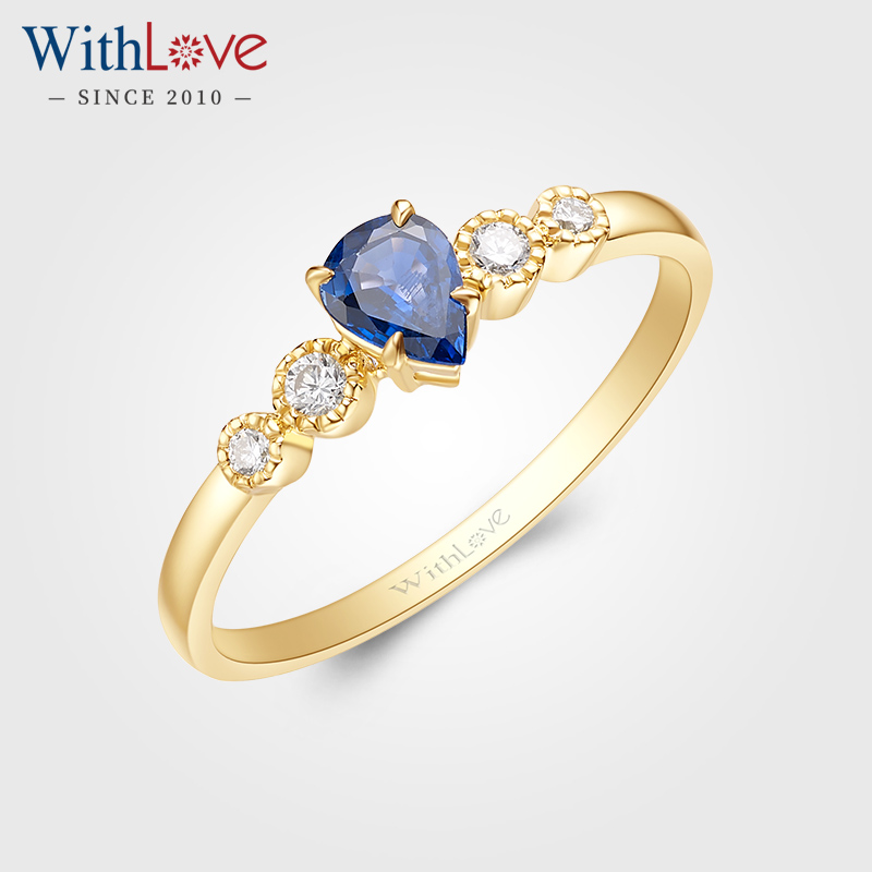 WithLove18K金水滴蓝宝石戒指