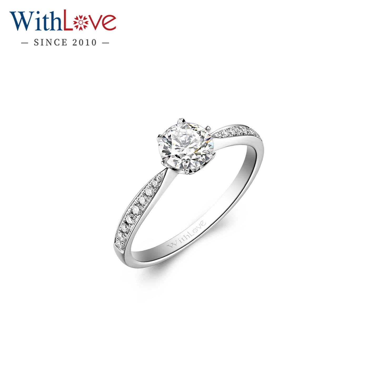 WithLove 18K金群镶结婚钻戒 50分六爪订婚GIA钻石戒指定制