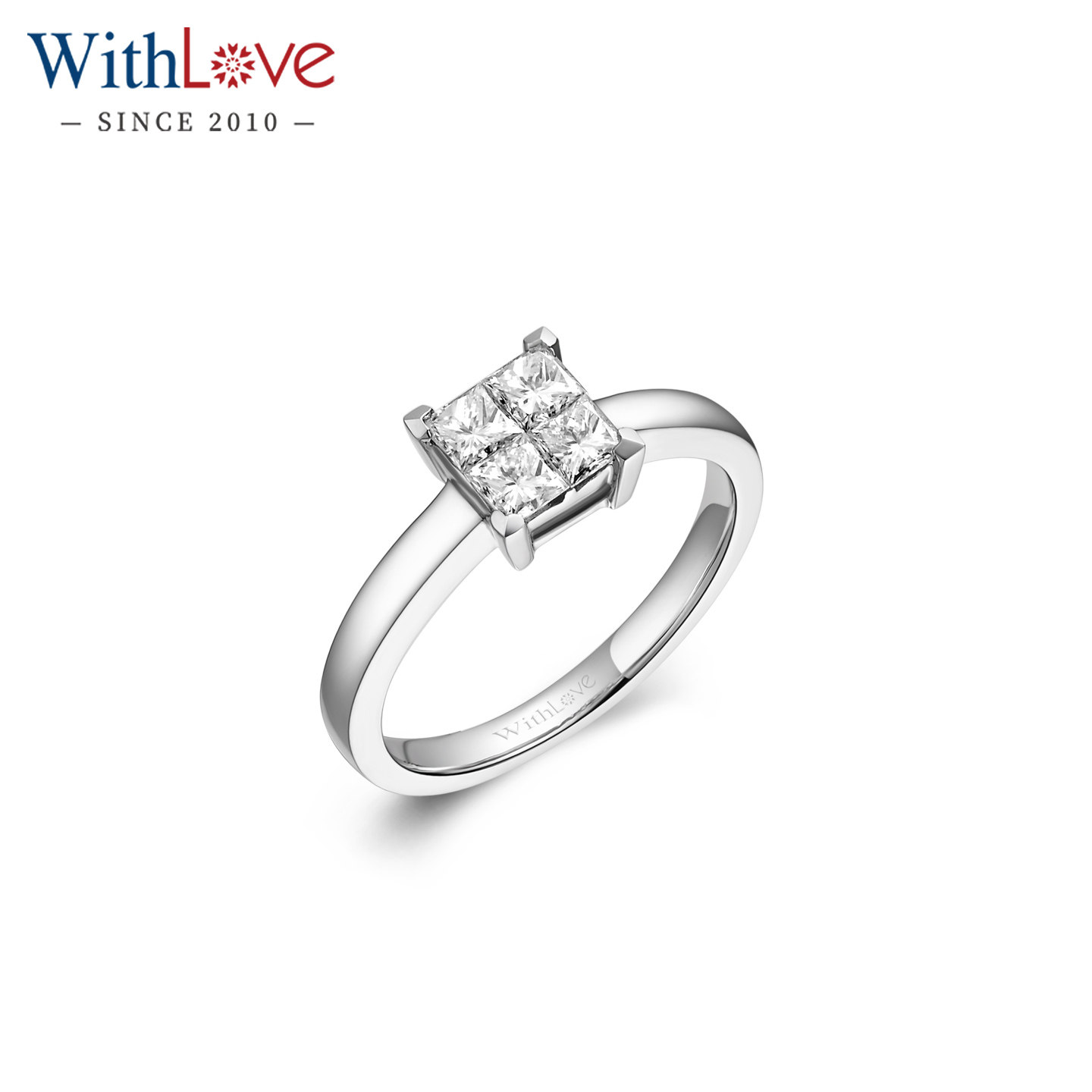 WithLove 18K金40分公主方钻戒女戒 轻奢1克拉方钻效果定制