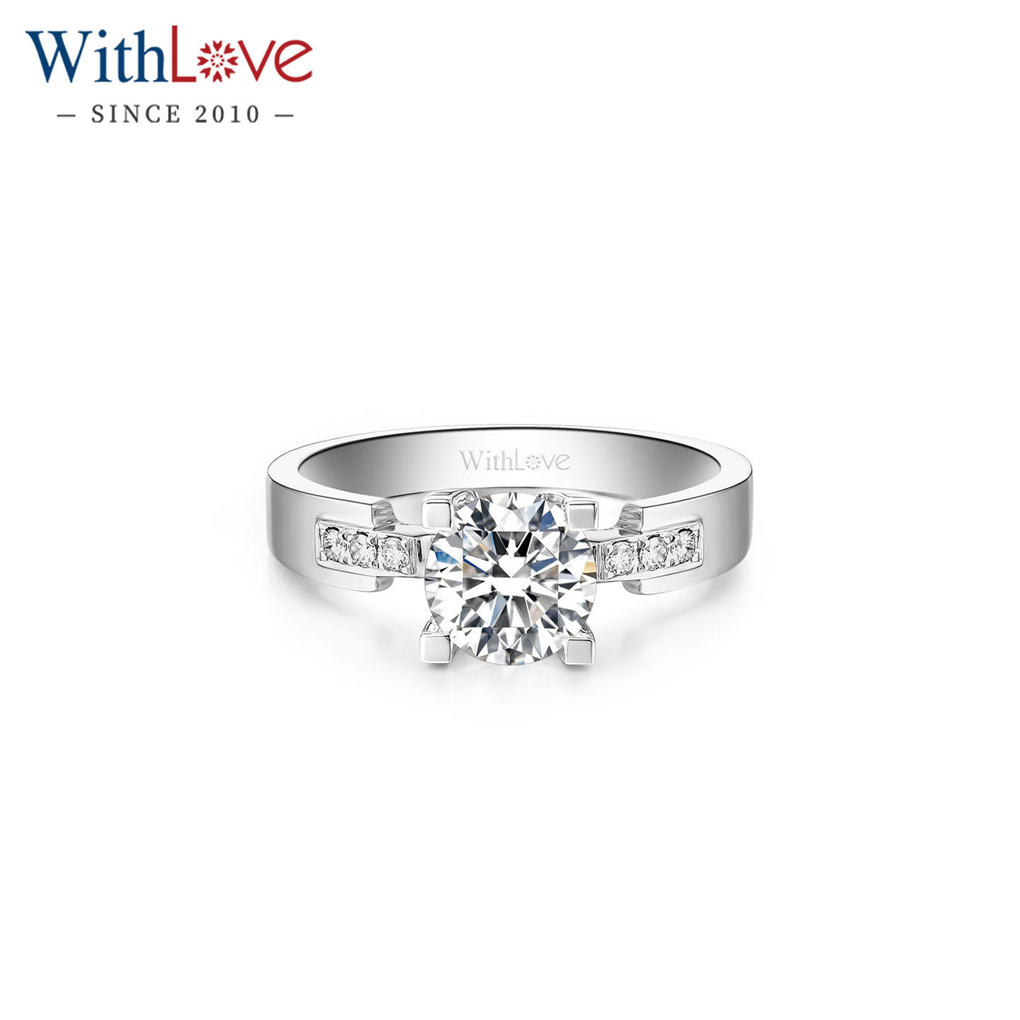 WithLove 18K金克拉钻石戒指豪华婚戒四爪订婚Pt铂金钻戒女戒定制
