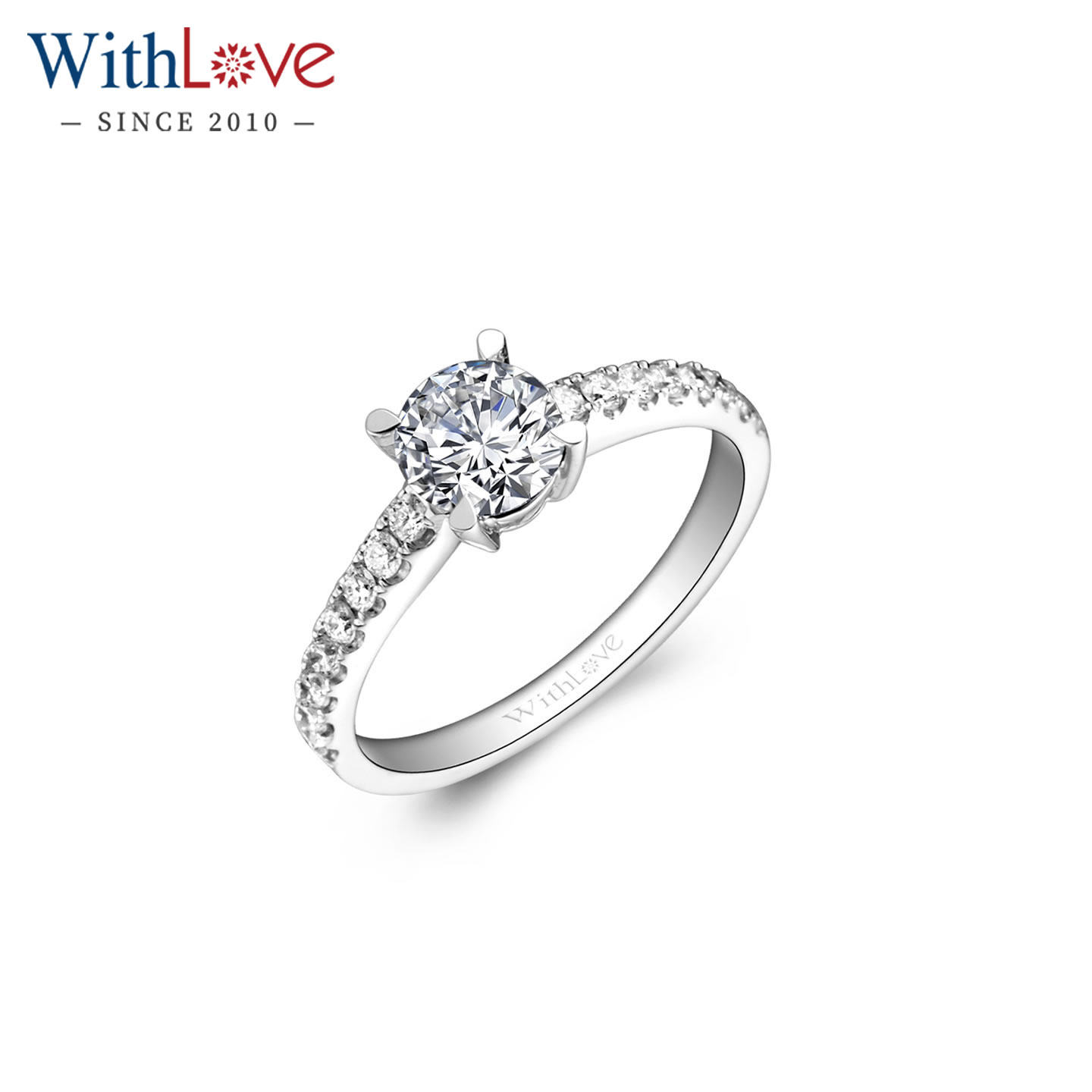 WithLove 18K金钻石女戒 豪华群镶四爪钻戒GIA结婚戒指定制