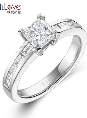 WithLove 白18K金70分公主方钻石方钻戒指群镶女士结婚钻戒定制