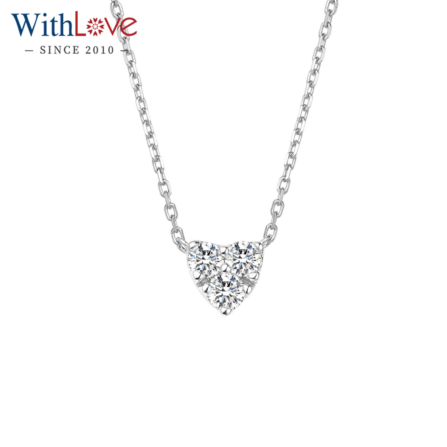 WithLove  白18K金18分钻石项链心形爱心吊坠锁骨套链真钻送女友