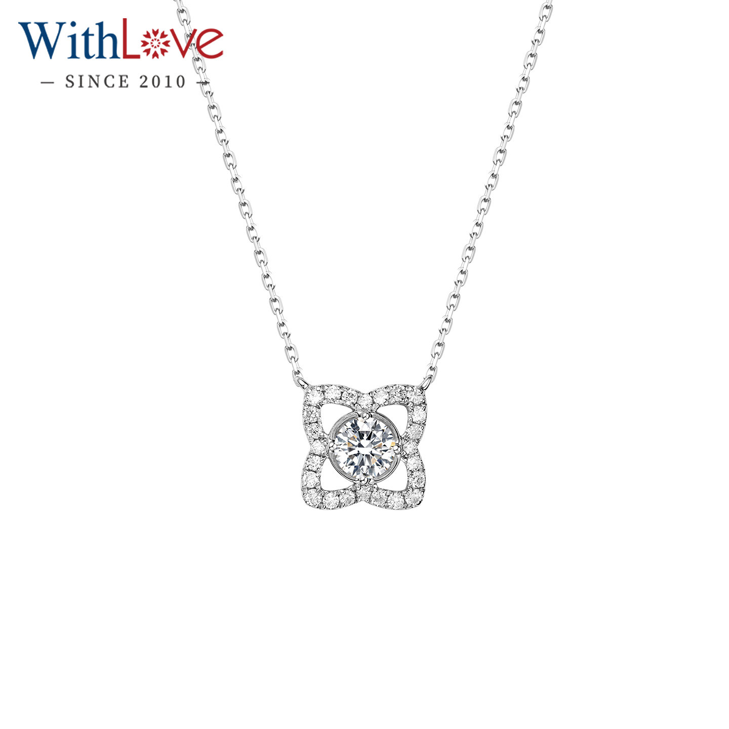 WithLove 白18K金主钻30分莲花吊坠群镶钻石项链GIA真钻送女友