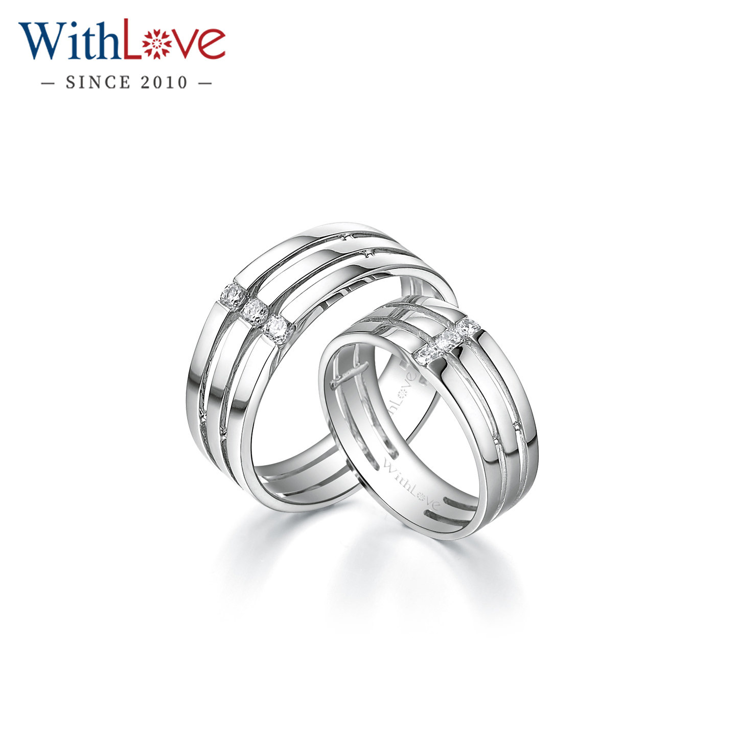 WithLove 18K金22分宽版镂空钻石男女结婚戒指情侣对戒定制