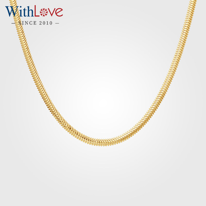 WithLove 黄18K金au750蛇骨项链复古精致叠戴锁骨链百搭素金女