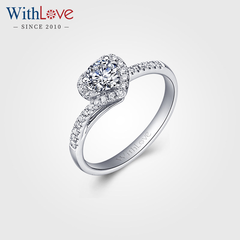 WithLove 18K金心形豪华群镶结婚钻戒GIA钻石求婚戒指女指环定制