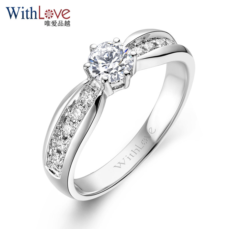 withlove唯爱品越 18k金六爪钻石戒指 欧式宽版结婚钻戒 恋爱世纪