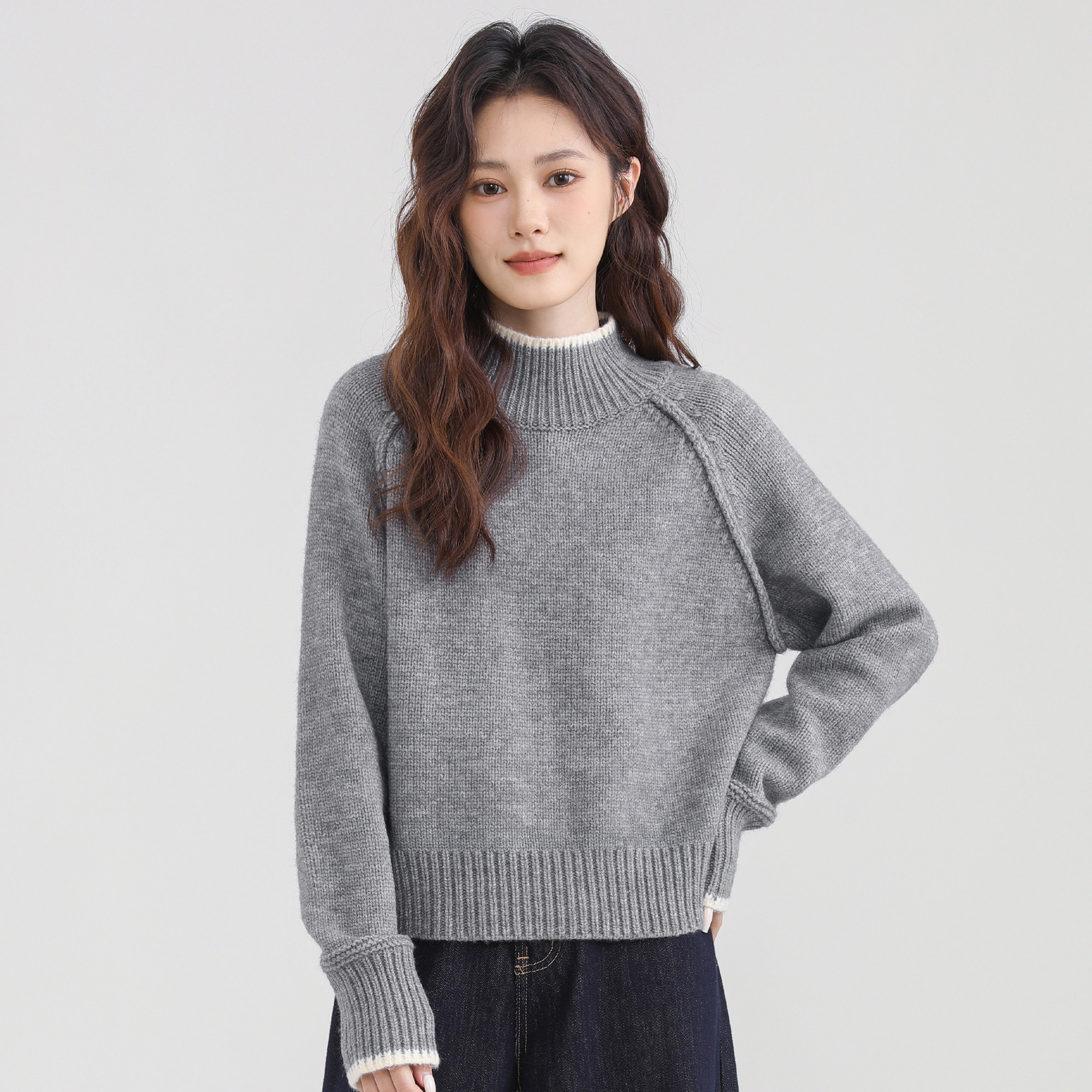 韩系松驰感慵懒风宽松复古灰色内搭打底毛衣女半高领针织衫上衣潮,个性定制/设计服务/DIY,工作服定制,淘宝优惠券,粉丝福利购,淘宝优惠卷