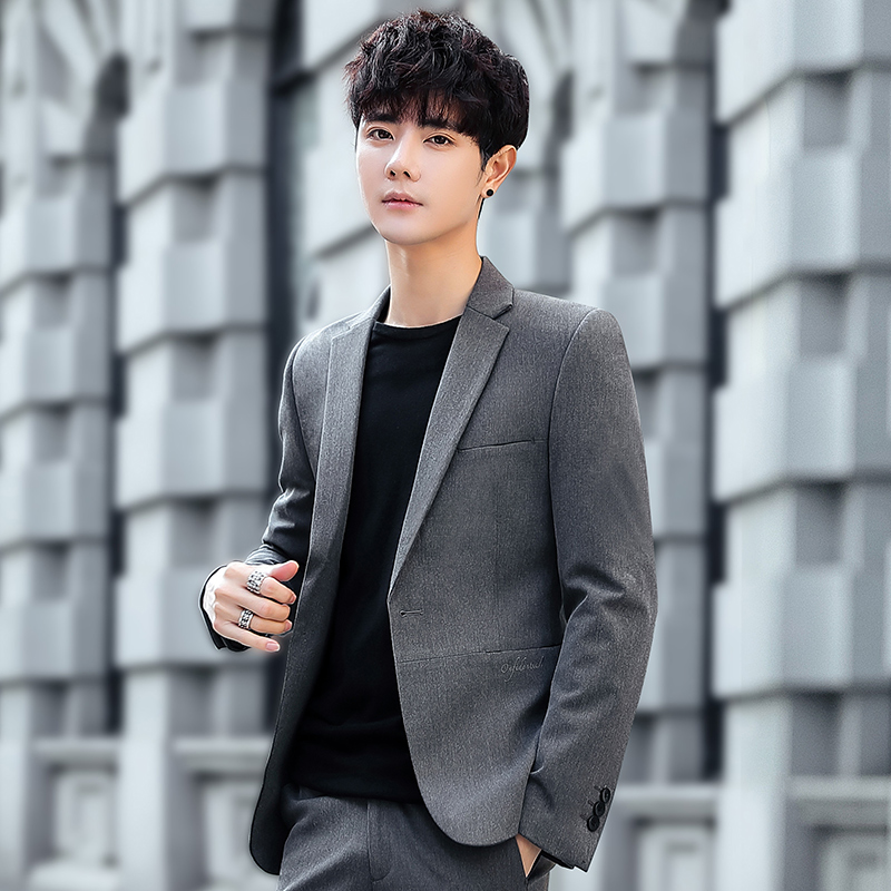 休闲小西装外套韩版潮男士薄款西服套装学生雅痞帅气上身正装一套