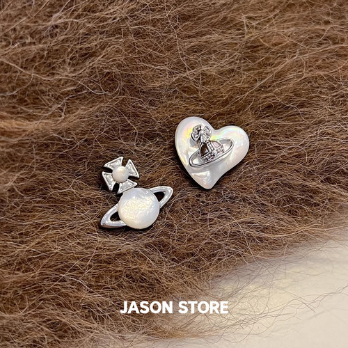 JASON925银针不对称爱心土星耳钉女轻奢高级感耳环精致小香风耳饰