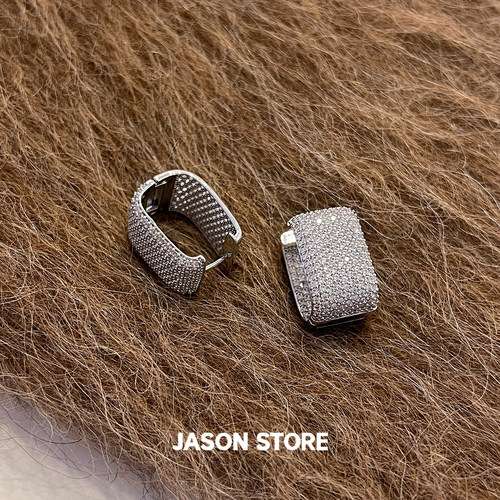 JASON/复古港风镶钻宽面耳扣女法式高级感轻奢时尚气质百搭耳饰品