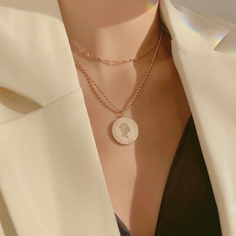 欧美风双层钛钢颈链复古女王头像金币保色项链吊坠网红法式锁骨链|ruв категории Украшения,ювелирные изделия, ожерелье - от Buy2taobao.com для оказания профессиональной услуги покупки агента Taobao