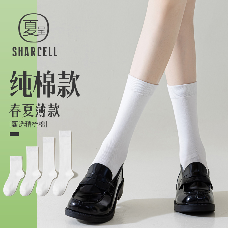 经典黑白四季款纯棉中筒袜