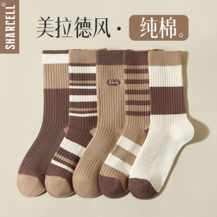 袜子女纯棉夏季 长筒棉袜堆堆网红美拉德长袜潮 薄款 中筒袜2025新款