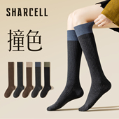 小腿袜女秋冬拼接JK长筒袜显瘦半截中筒高筒长腿黑色长袜配靴子