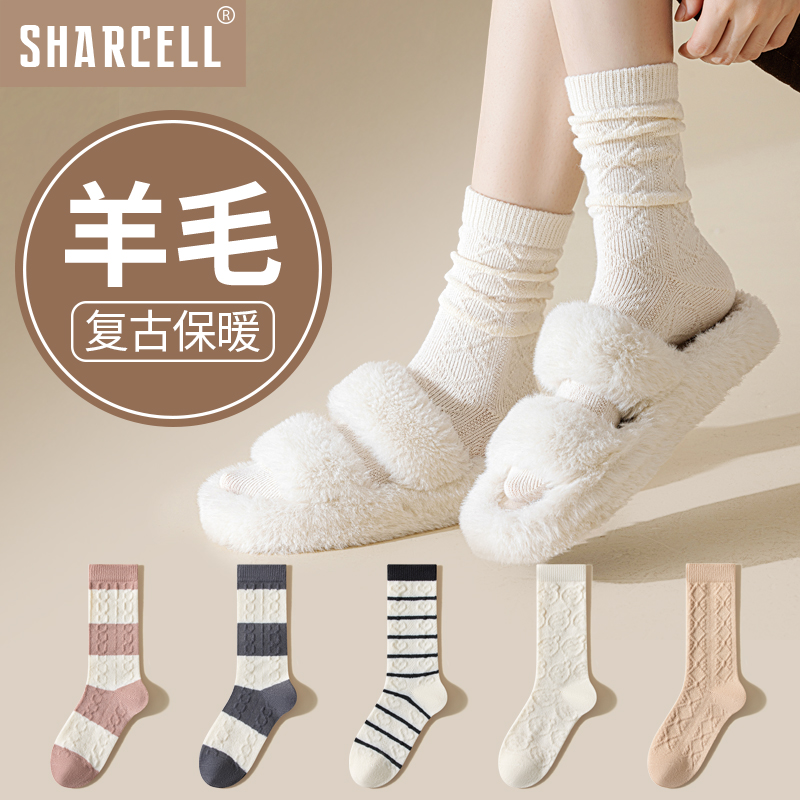 厚袜子女秋冬季加绒中筒羊毛白色堆堆长袜配雪地靴2025新款爆款潮