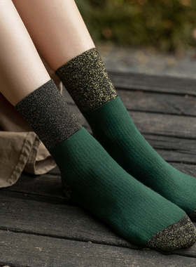 袜子女春秋季2026新款爆款黑色中筒袜个性韩版拼接撞色复古长袜潮