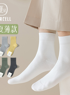白色袜子男夏季薄款纯棉中筒袜防臭透气吸汗无骨商务皮鞋男士长袜