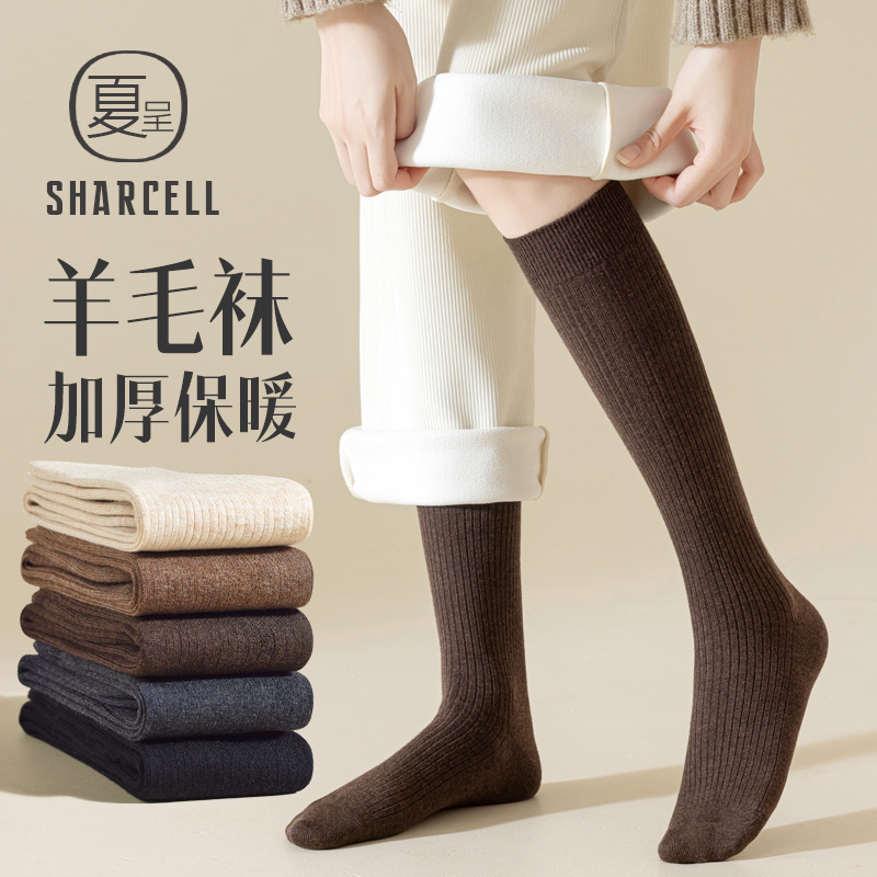 羊毛小腿袜女秋冬保暖加绒加厚