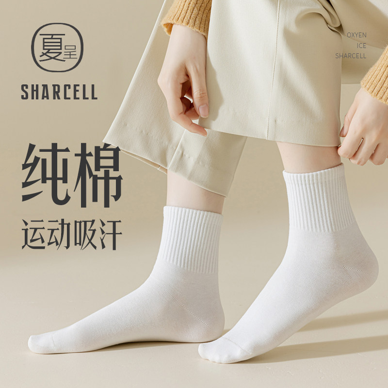 白色中筒袜纯棉无骨缝合四季款