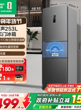 容声252L/253L三门开门变频一级能效家用小型租房宿舍冰箱宿舍