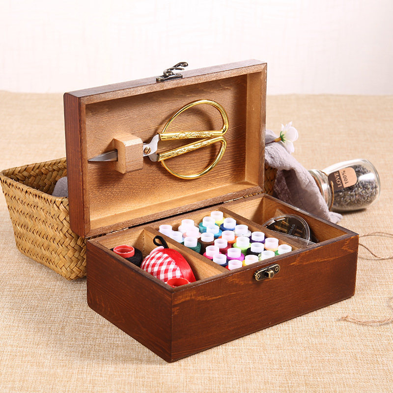 针线盒套装缝纫针线收纳盒十字绣工具多功能实木针线盒针线包家用
