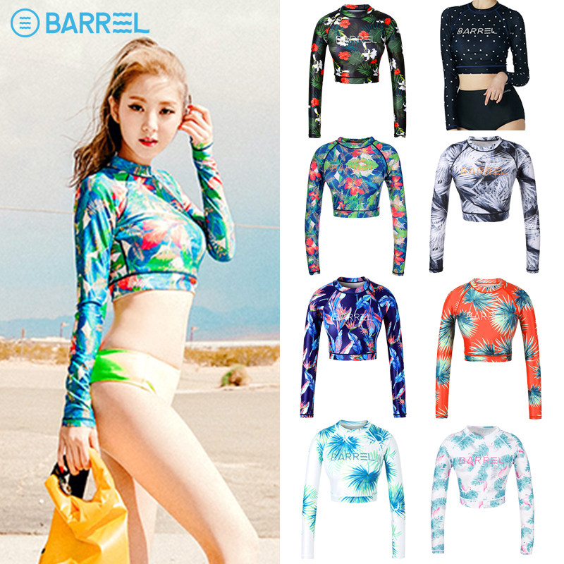 韩国BARREL露脐水母衣速干防晒短上衣显瘦游泳运动长袖女款正品