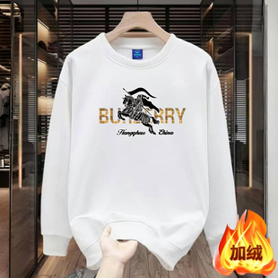 战马长袖卫衣男士秋冬新款宽松时尚潮流字母圆领运动休闲加绒上衣