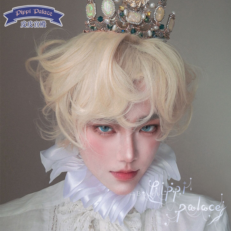 皮皮家假发Lolita奶金色男短卷