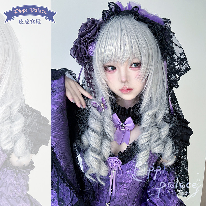 皮皮家琉璃鸢尾原创Lolita银灰色罗马卷少女万用百搭cos水母假发
