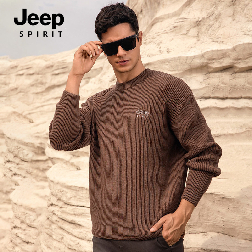 JEEP SPIRIT 男式毛衣春秋季新款圆领套头打底衫宽松宽松潮流