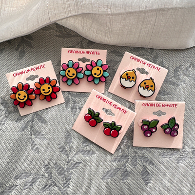 韩国AZNAVOUR/GRAIN de BEAUTE 百搭时尚 花朵水果耳钉耳环耳饰