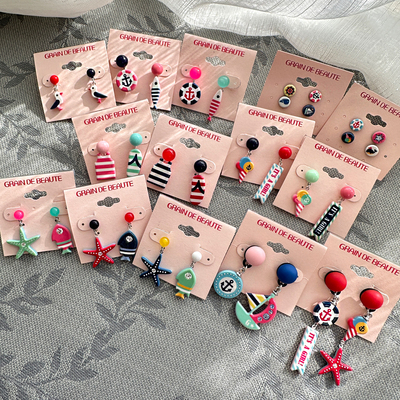 韩国AZNAVOUR/GRAIN de BEAUTE 海洋小鱼 海星帆船耳钉耳环耳饰