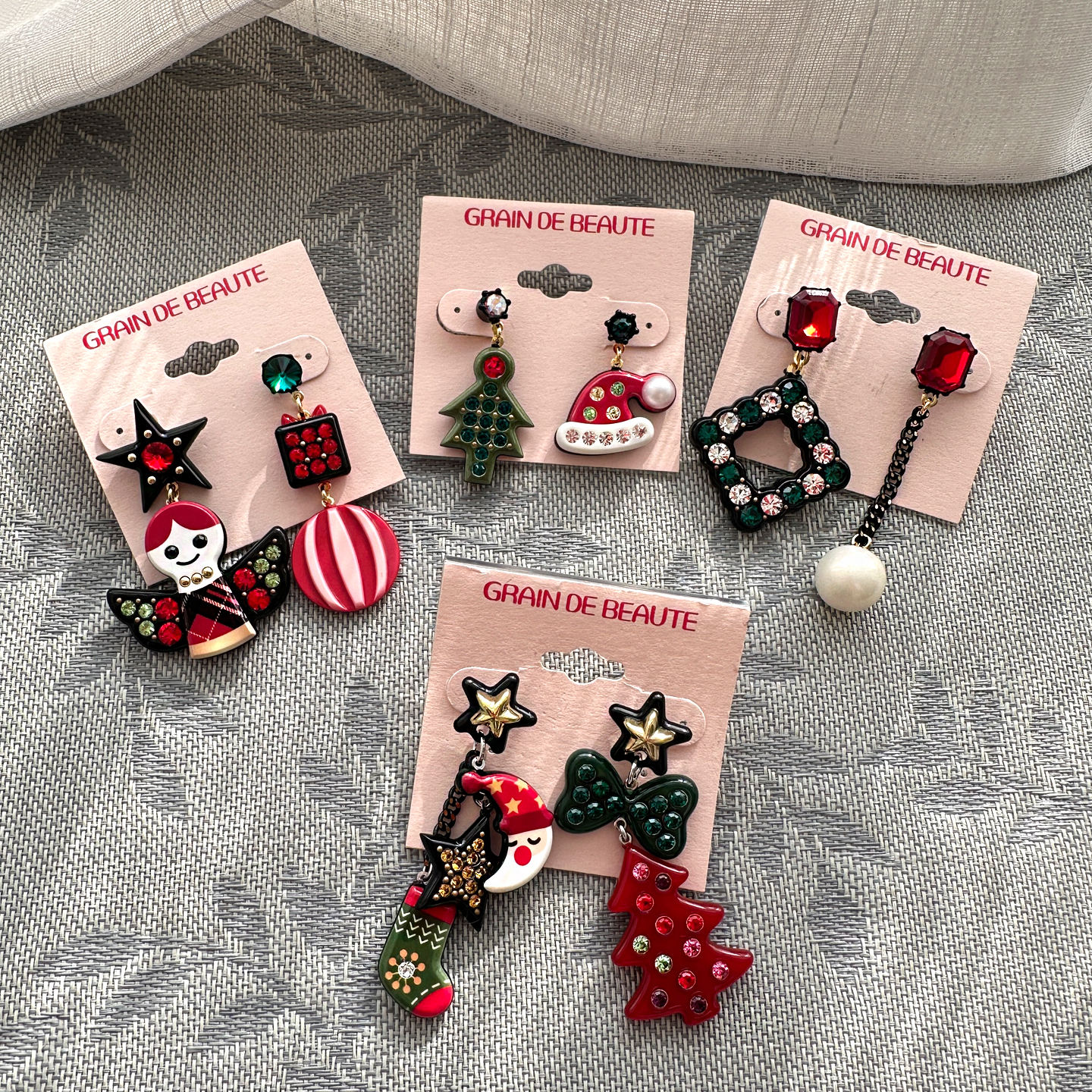 韩国AZNAVOUR/GRAIN de BEAUTE 百搭时尚 圣诞耳钉长款耳环耳饰