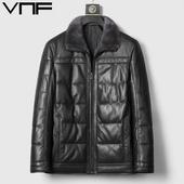 海宁真皮羽绒服男绵羊皮短款 水貂毛领中老年爸爸加绒皮夹克外套冬