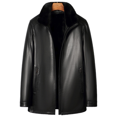 脱卸胆冬季加厚真皮皮衣父亲外套