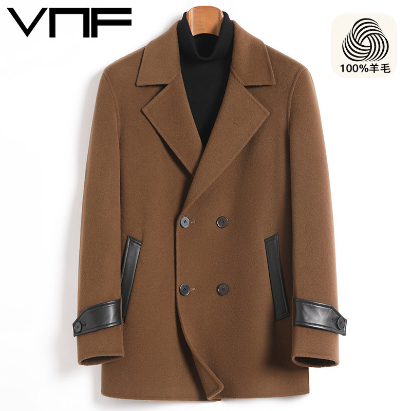 秋冬新款100%羊毛双面呢大衣男士西装呢子无羊绒风衣外套加厚保暖