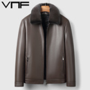 冬季 海宁真皮皮衣男绵羊皮水貂毛领真皮羽绒服爸爸鹅绒皮夹克外套