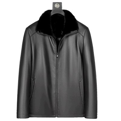 水貂内胆真皮毛一体男中老年皮衣