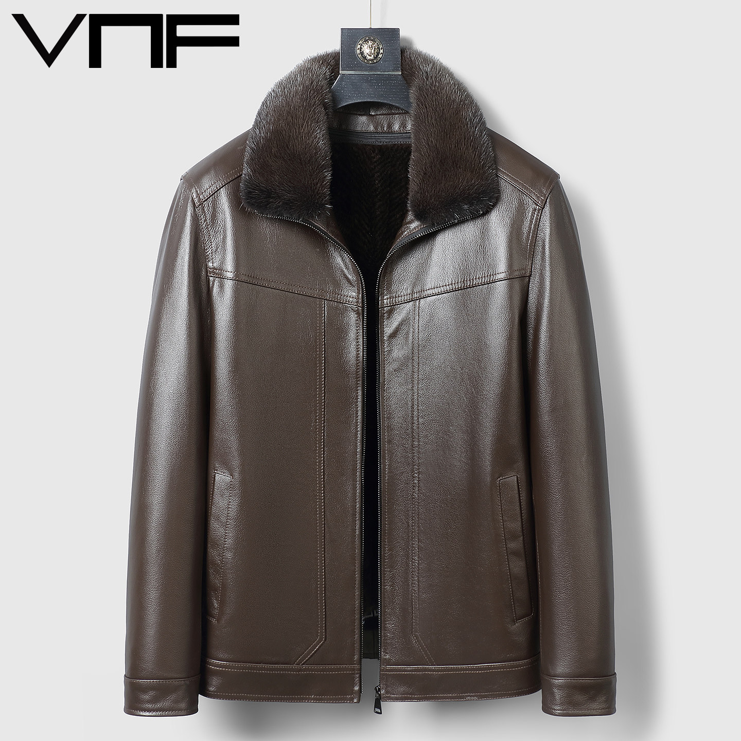 头层牛皮水貂内胆真皮皮夹克外套