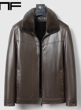 海宁冬季真皮皮衣男皮毛一体水貂内胆短款头层牛皮皮夹克皮貂外套