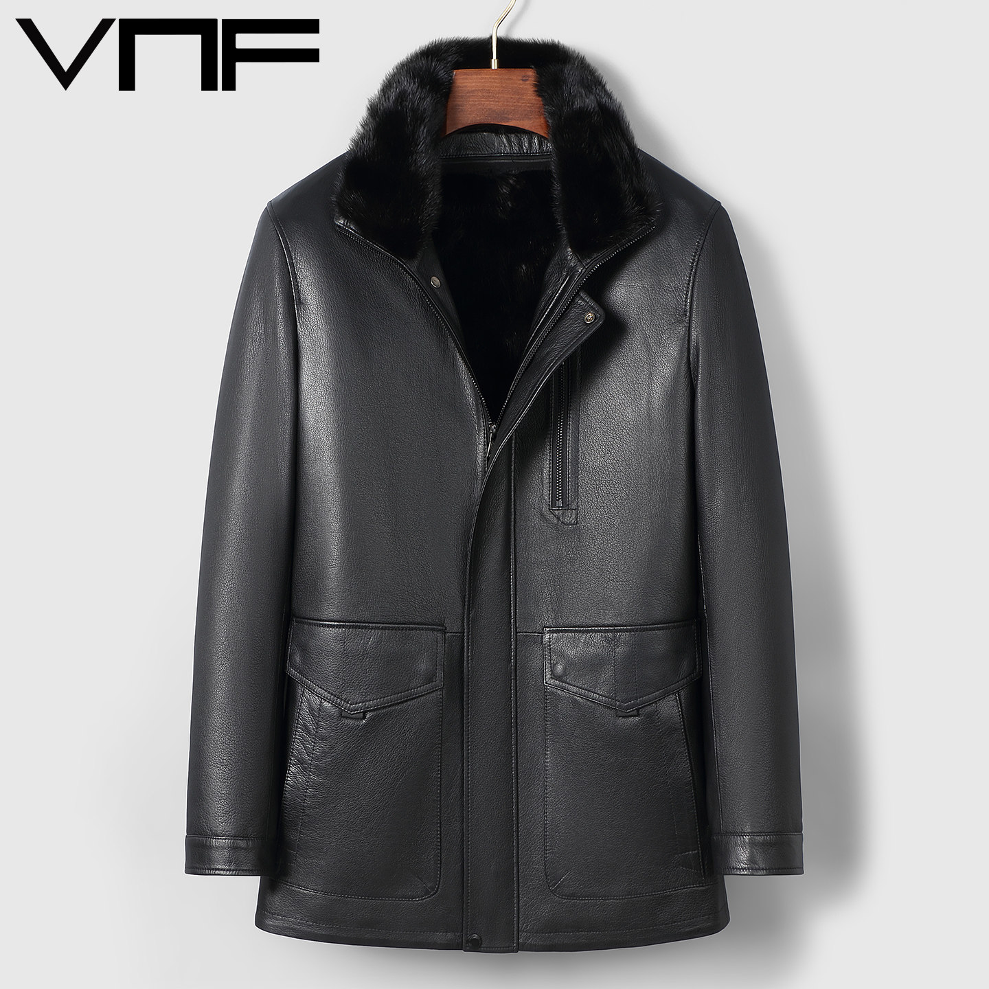 爸爸中长款水貂内胆真皮貂皮外套