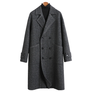 双排扣宽松阔版羊毛双面尼大衣男士秋冬中长款羊绒毛呢风衣外套潮