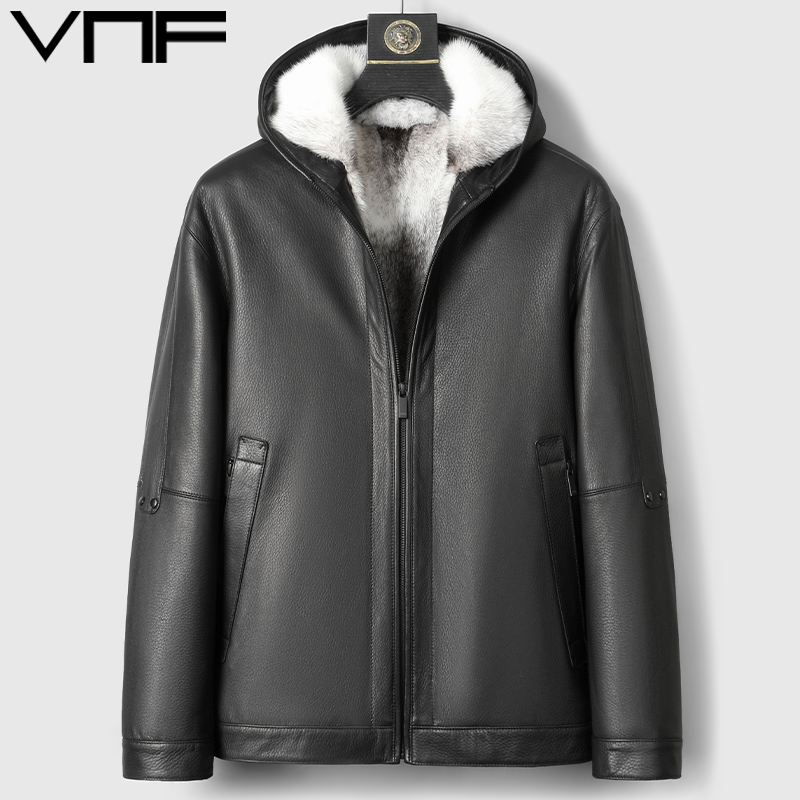 海宁十字貂内胆真皮夹克连帽整貂皮毛一体真鹿皮皮衣男短款外套冬